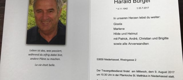 Trauer um Harald Burger